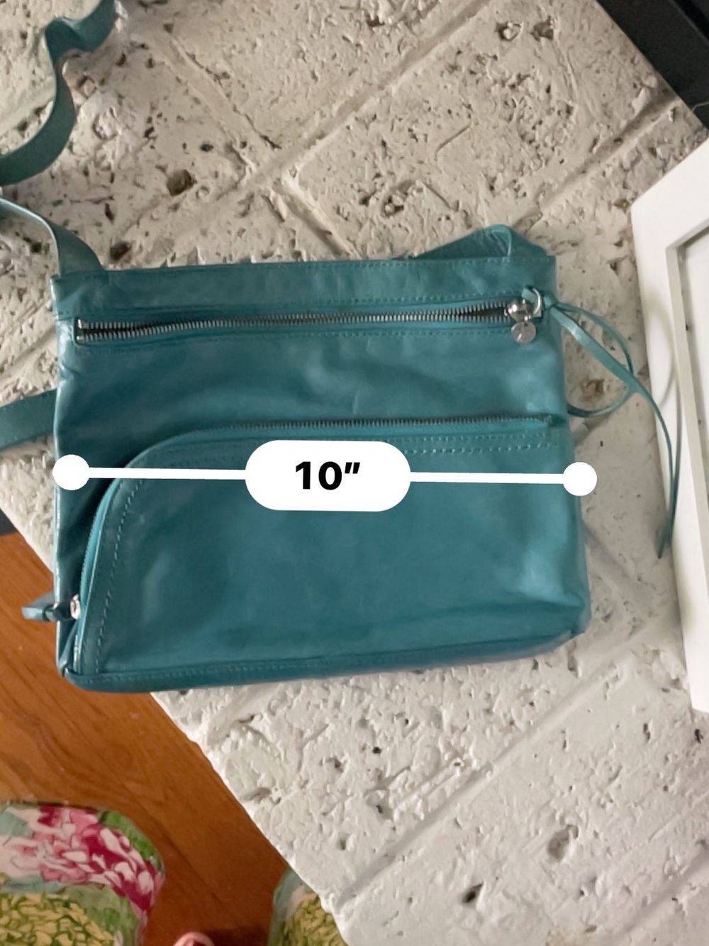 HOBO Teal Leather Crossbody Bag with Front Zip Pocket - Picture 5 of 11